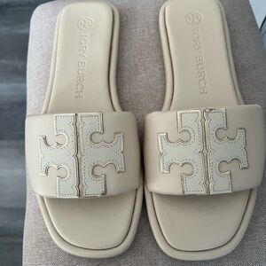 Tory Burch Beige Slide Sandals